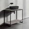 Console Sink Vanity With Matte Black Vessel Sink and Grey Oak Shelf